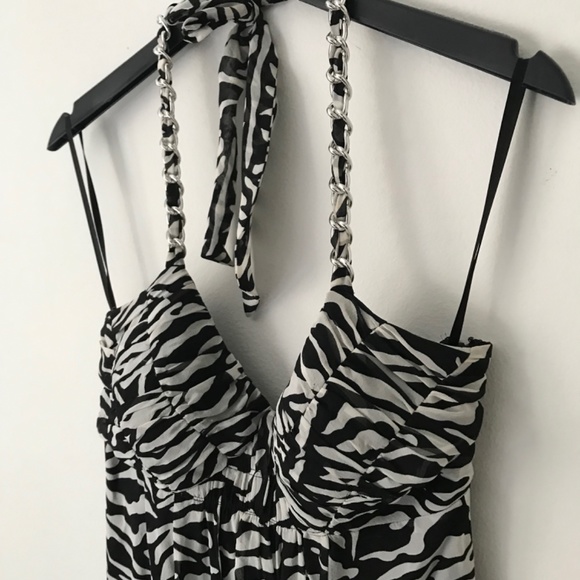 100% Silk Zebra Print A-Line Evening Dress - Picture 10 of 12